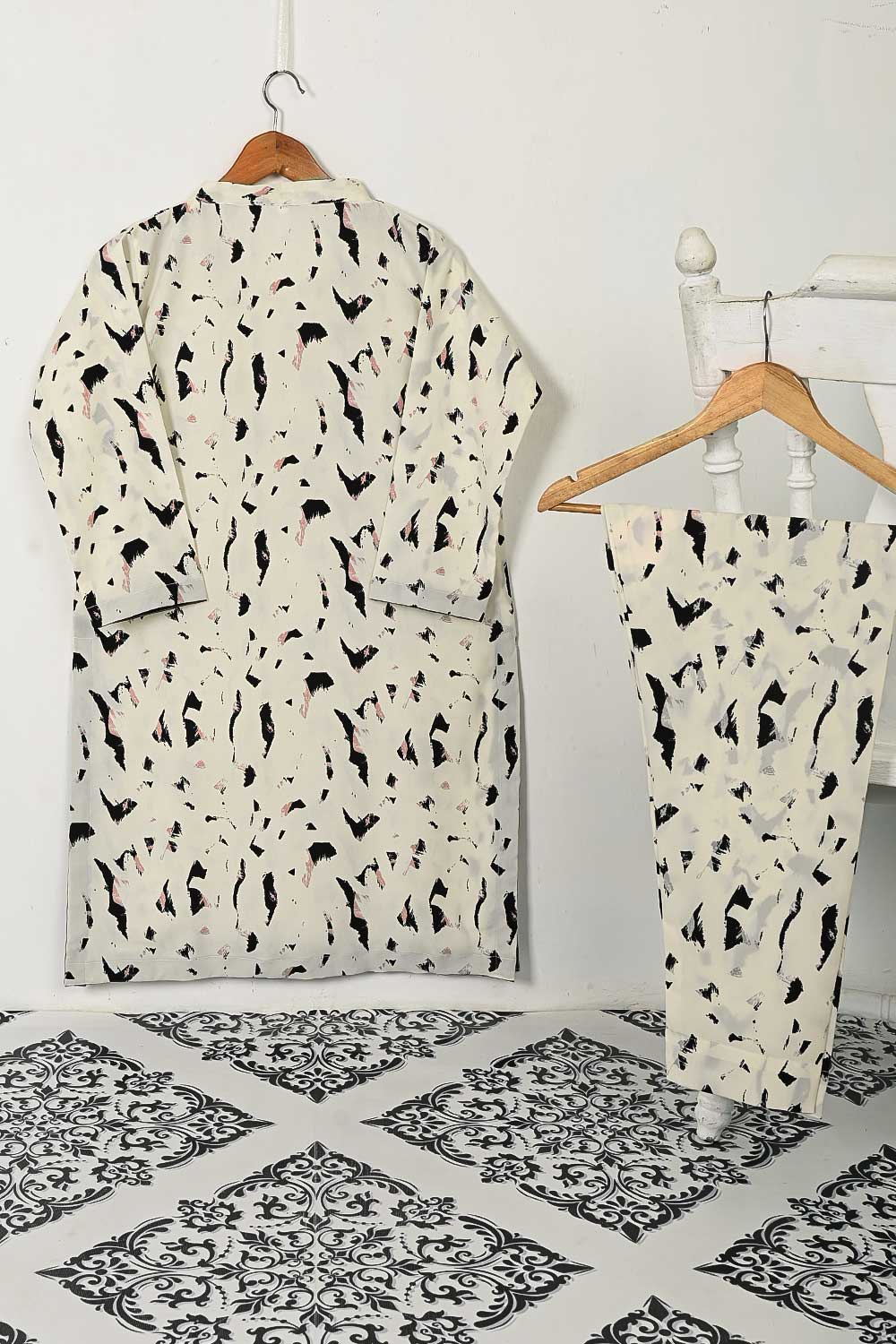 STP-130A-Cream - 2PC GEORGETTE CREPE DIGITAL PRINTED STITCHED