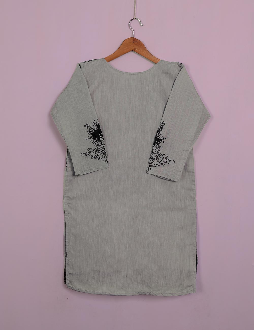 TS-115A-Grey - Paper Cotton Embroidered Stitched Kurti