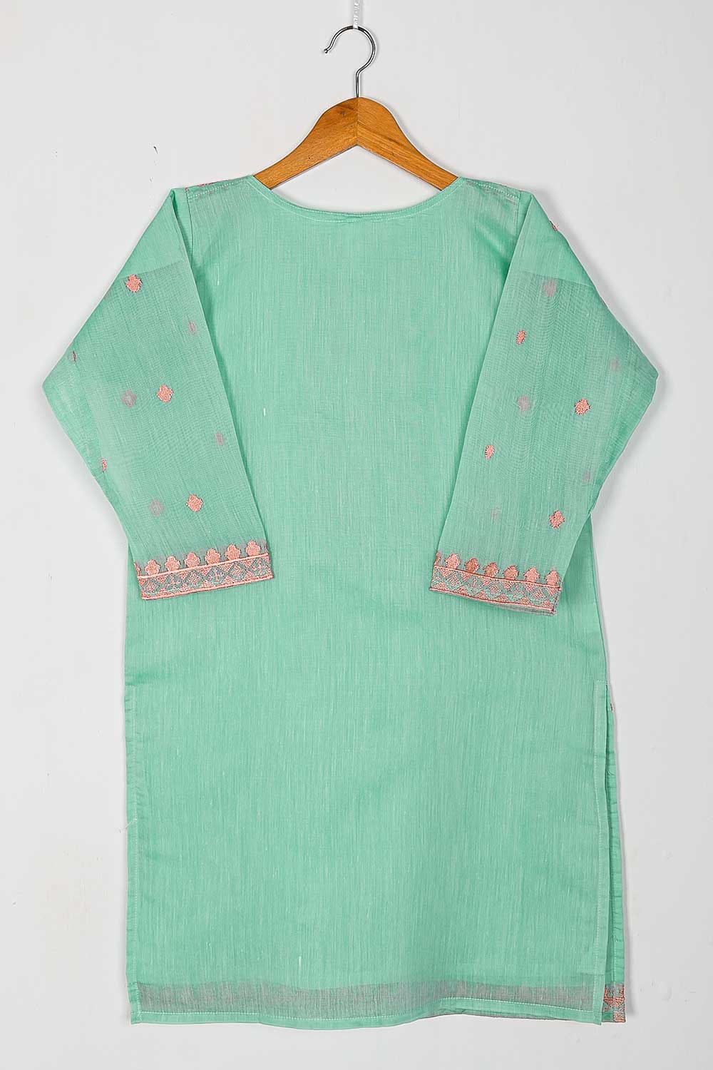 TS-168-SeaGreen - Paper Cotton Embroidered Kurti