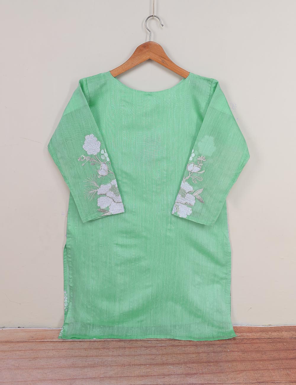 Paper Cotton Embroidered Stitched Kurti With Mirror Work – Falak (TS-071C-Ice Green)
