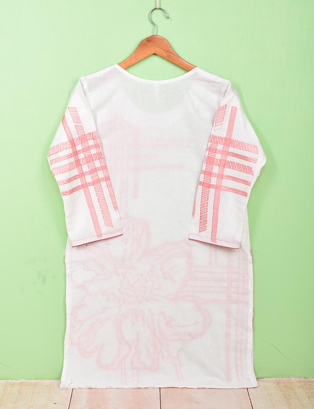 Cotton Jacquard Stitched Kurti - Dianthus (TS-002F-White)