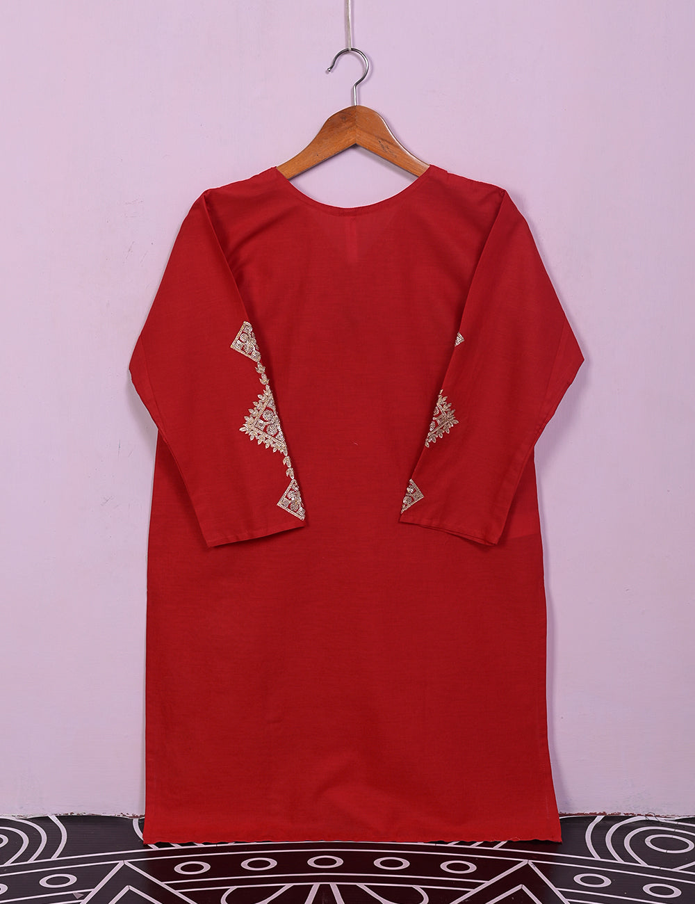 TS-111A-Red - Cotton Embroidered Stitched Kurti