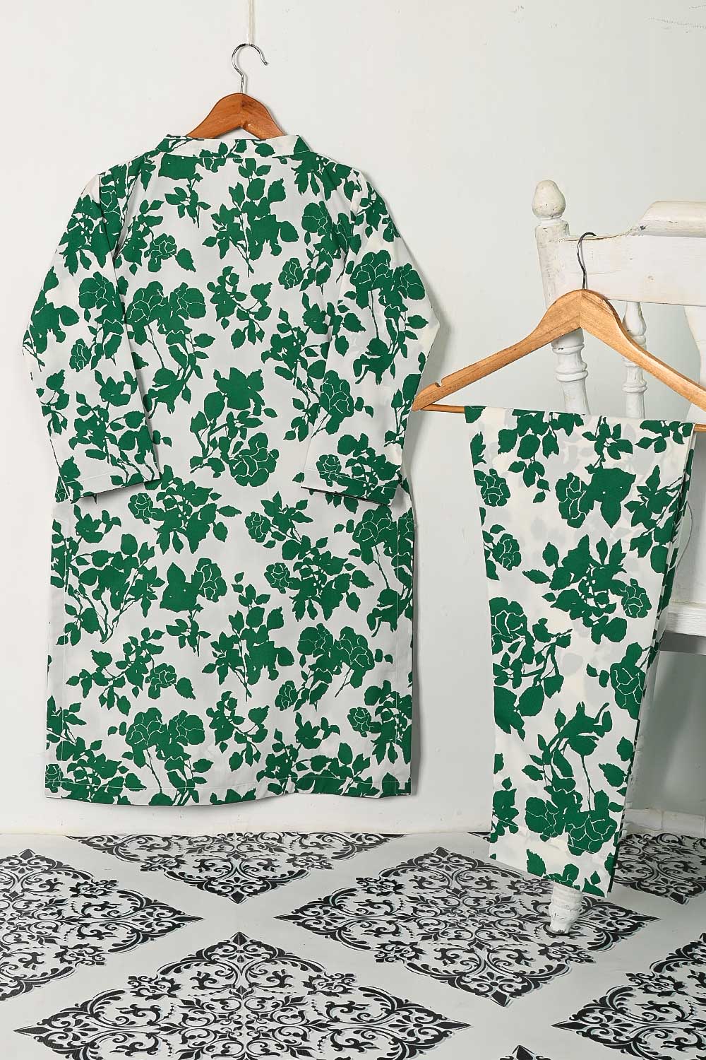 STP-128A-White - 2PC GEORGETTE CREPE DIGITAL PRINTED STITCHED