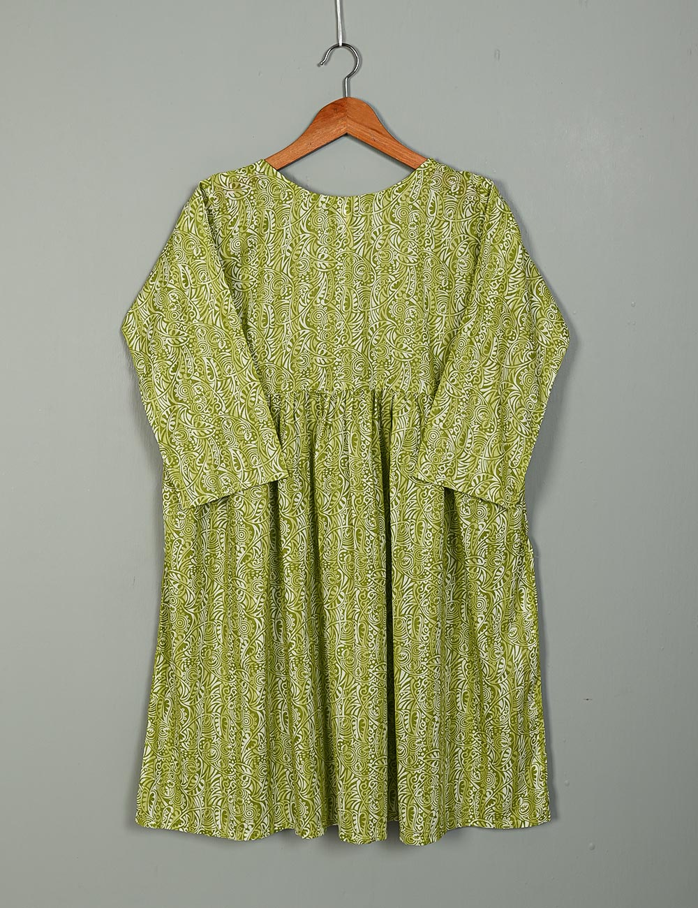 TS-196A-Green - Pistachio - Cotton Printed Frock
