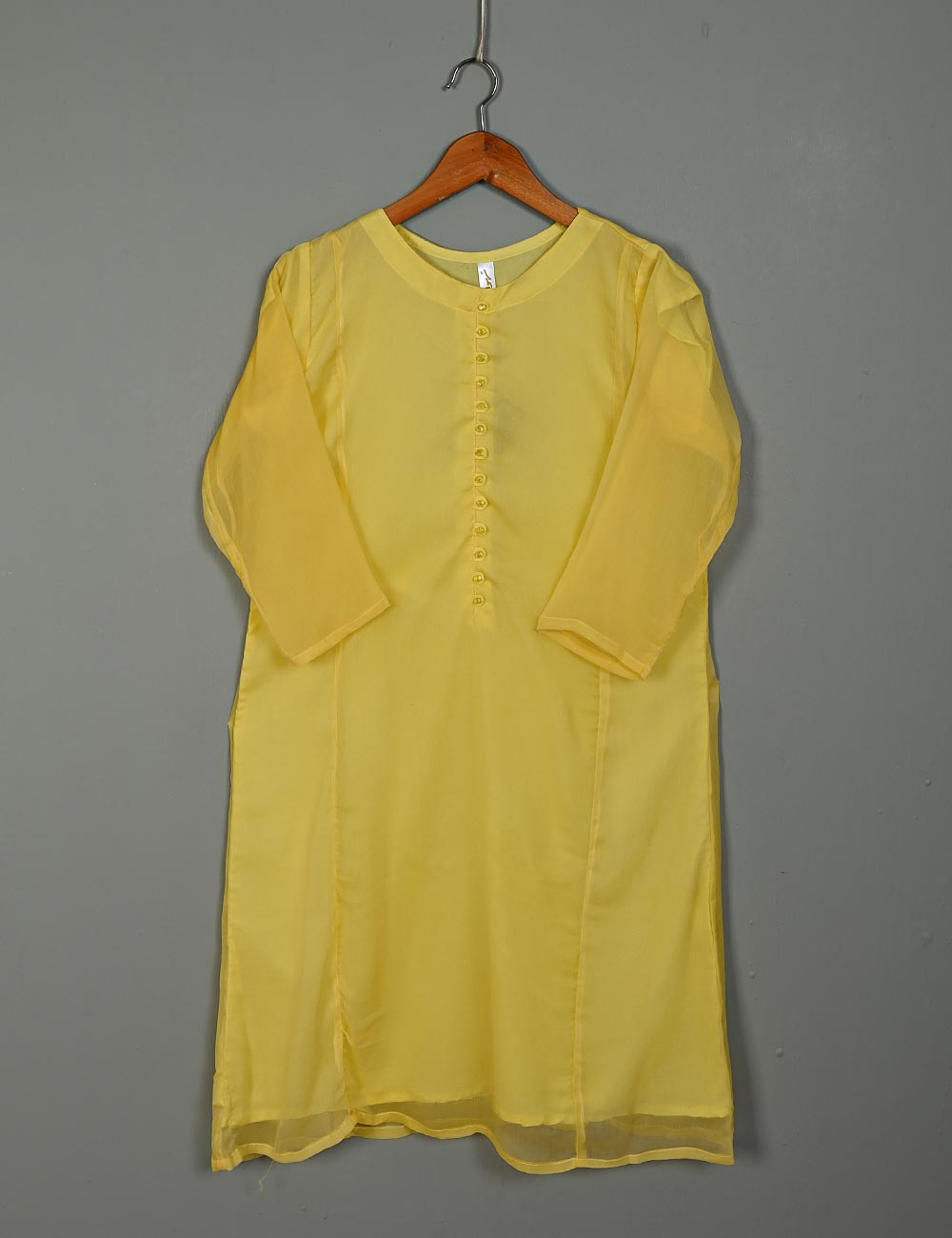 TS-183C-Yellow - Chiffon Stitched Kurti