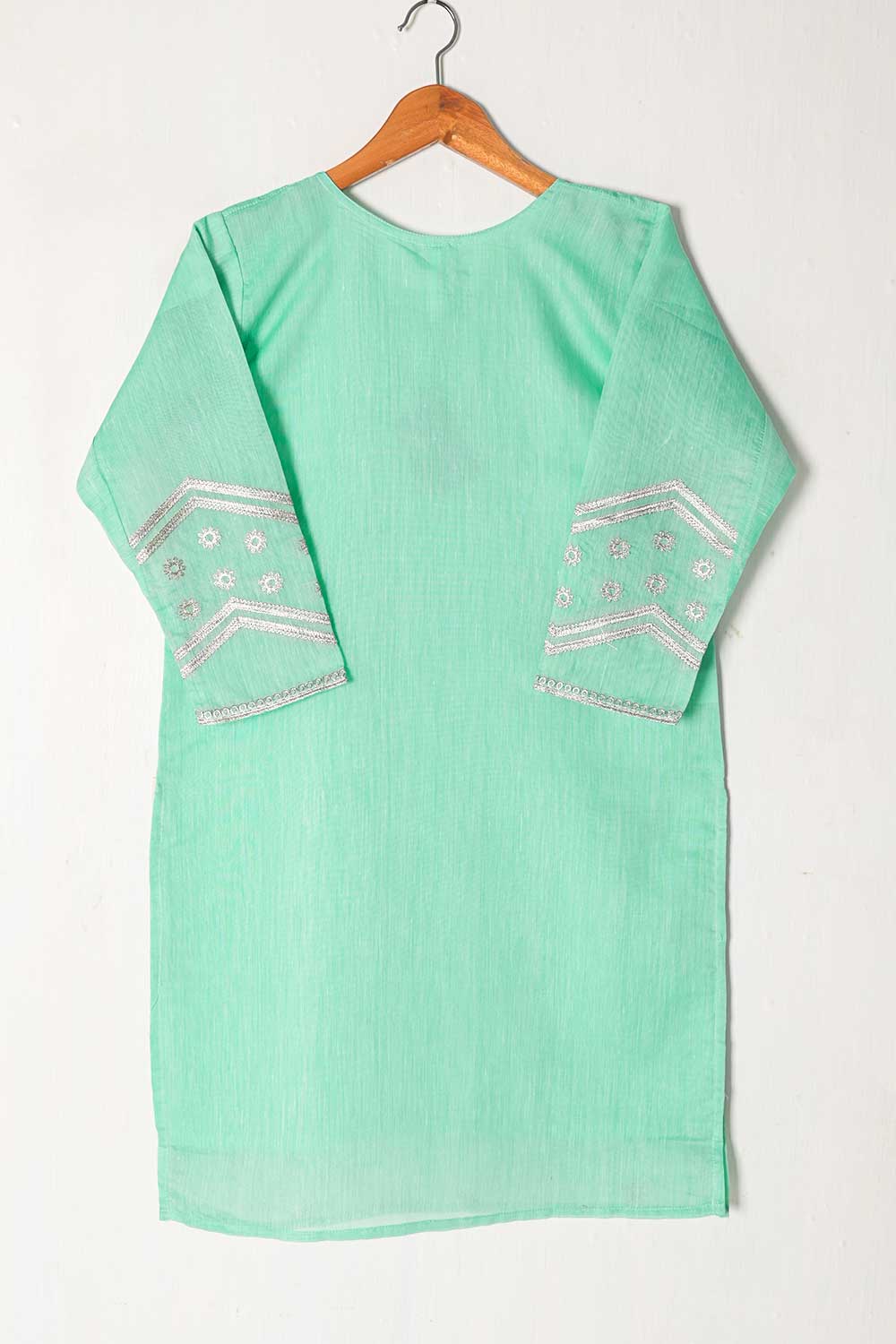 TS-178-SeaGreen - Paper Cotton Embroidered Kurti