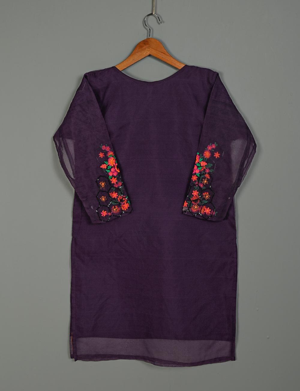 TS-175-Purple - Organza Embroidered Kurti