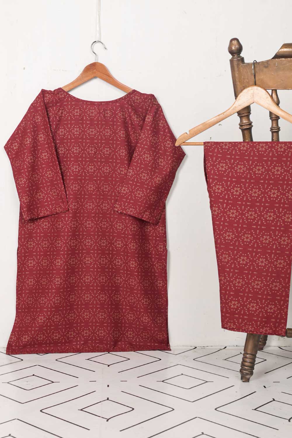 STP-031A-Maroon - 2Pc Cotton Printed Stitched