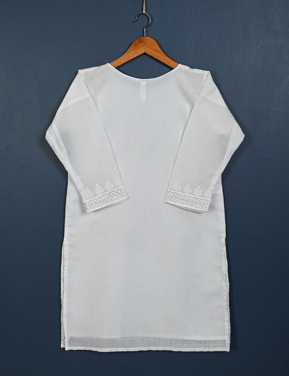 TS-155-White - Dove - Paper Cotton Embroidered Kurti