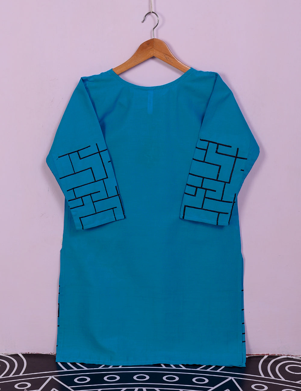 TS-112A-Blue - Cotton Embroidered Stitched Kurti