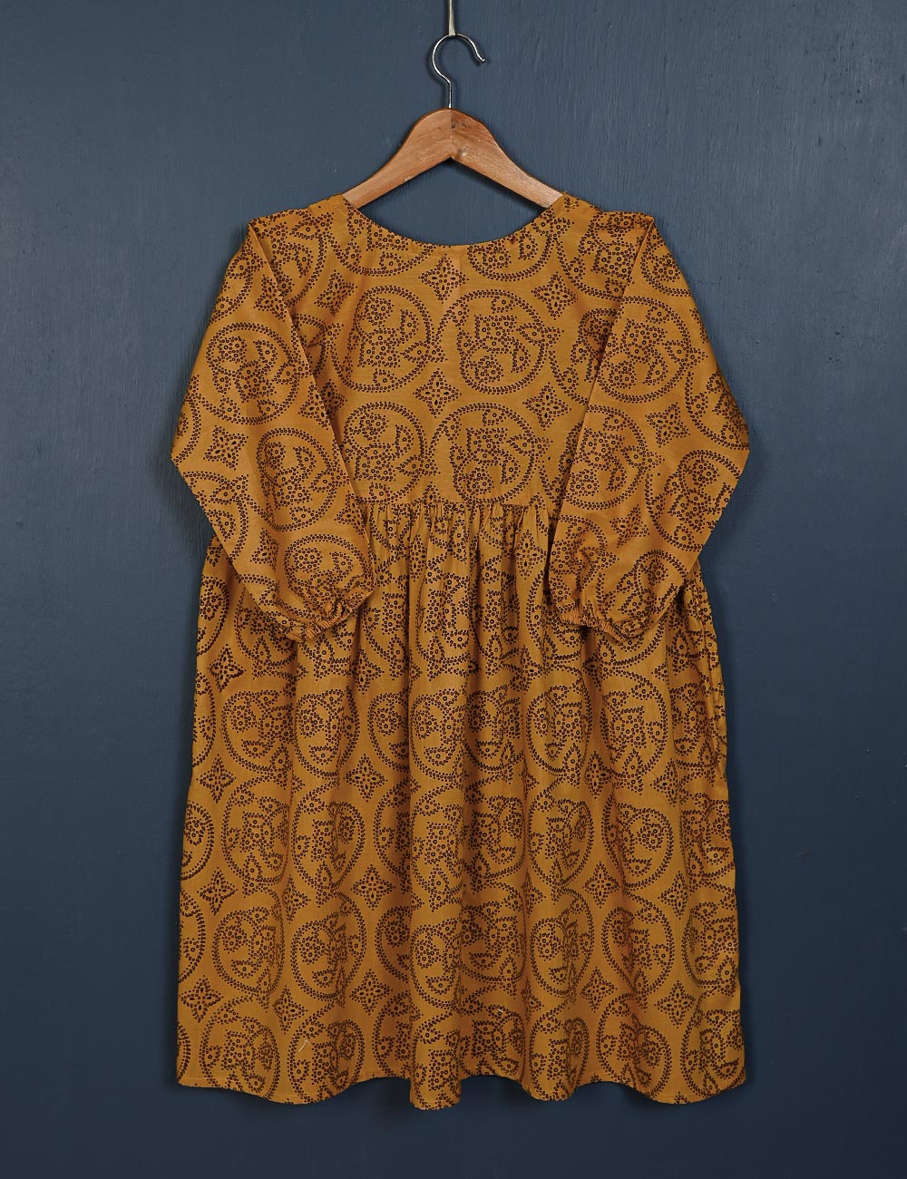 TS-150-Mustard - Tangerine - Cotton Printed Frock