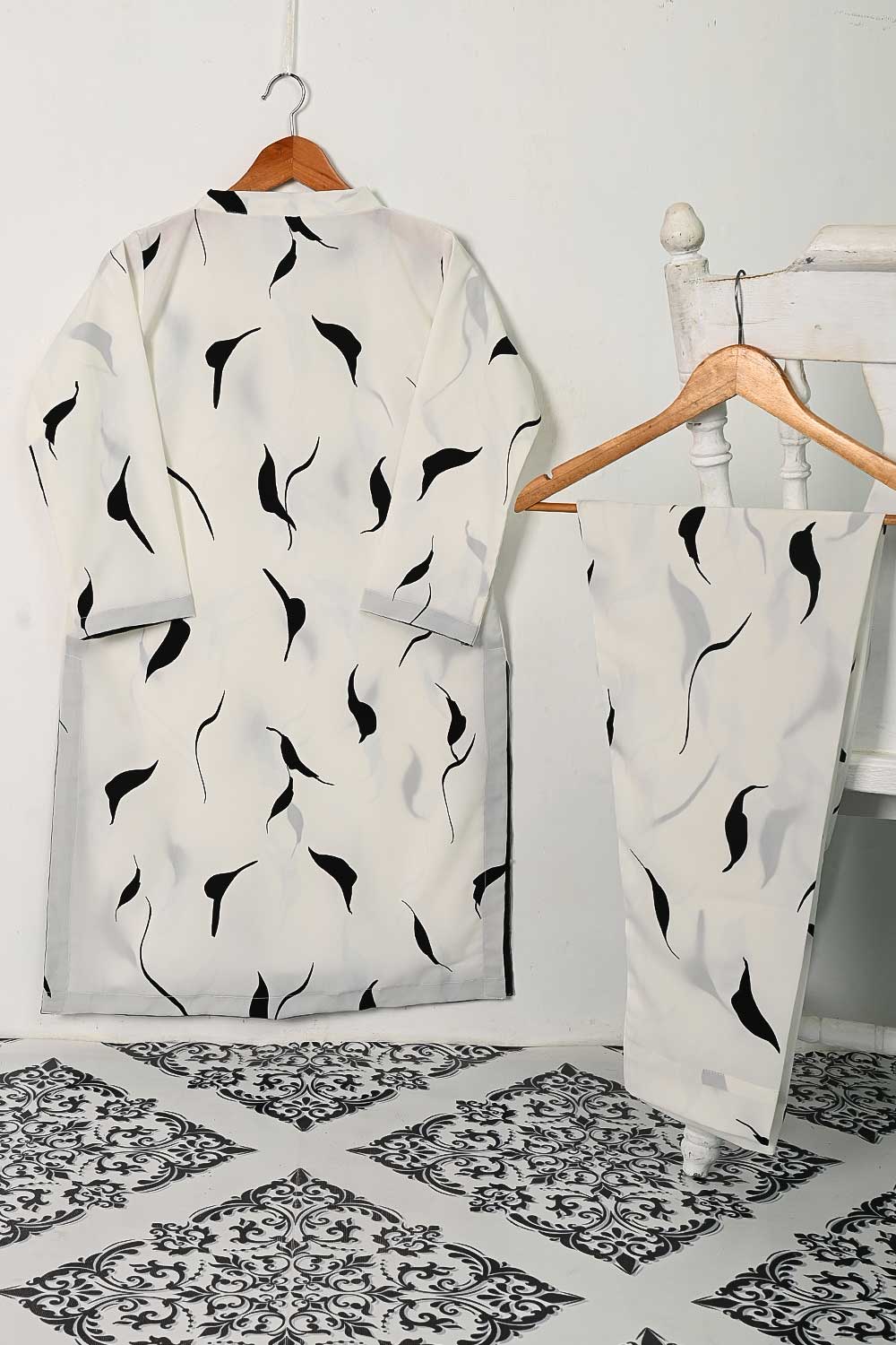 STP-134A-White - 2PC GEORGETTE CREPE DIGITAL PRINTED STITCHED