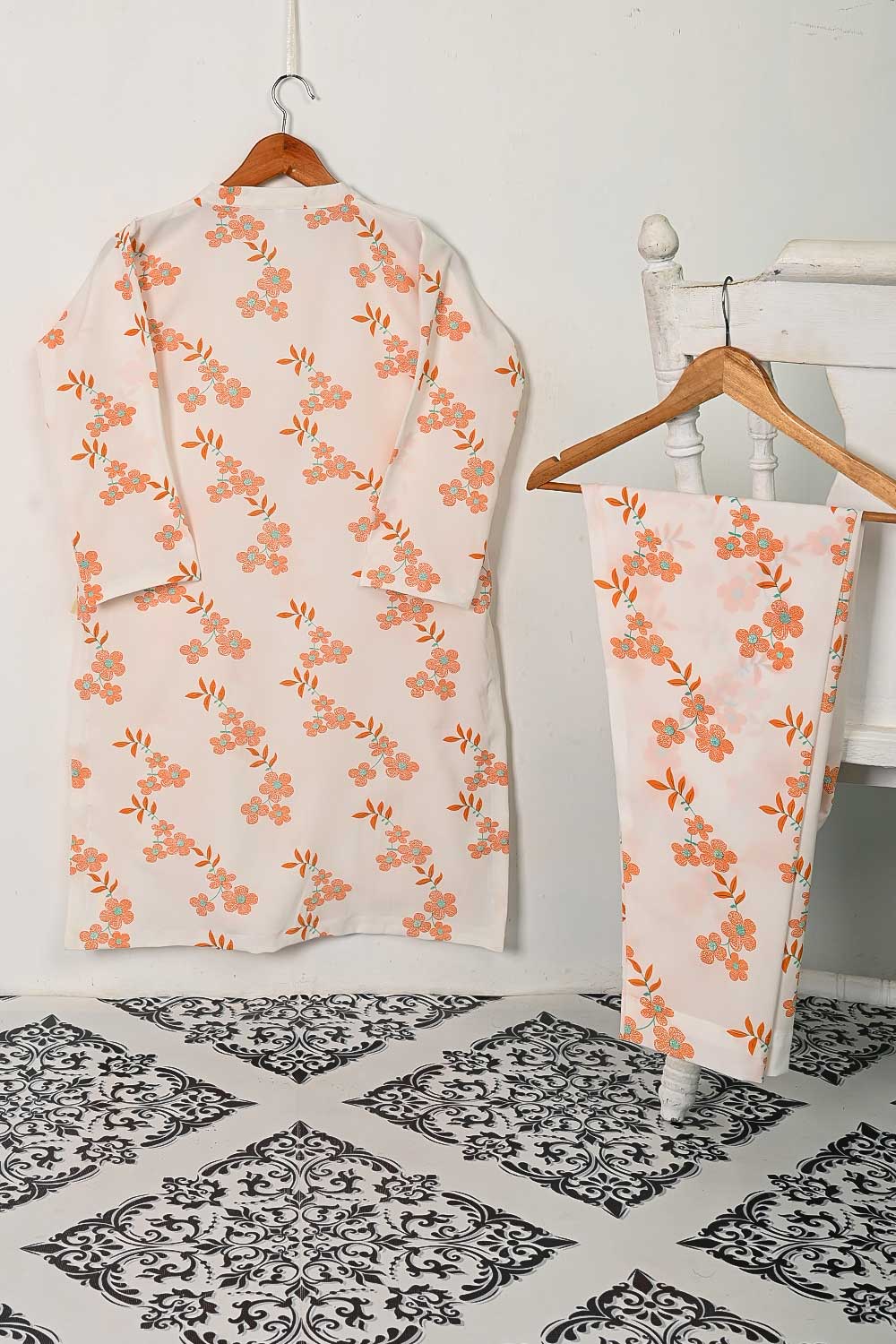 STP-132A-White - 2PC GEORGETTE CREPE DIGITAL PRINTED STITCHED