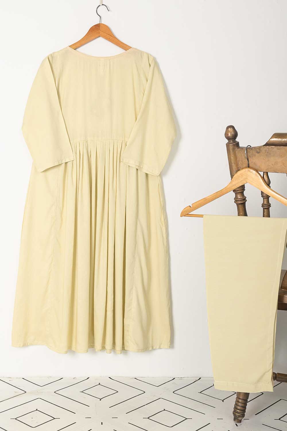 STP-033A-Skin - 2Pc Stitched Linen Frock With Linen Trouser