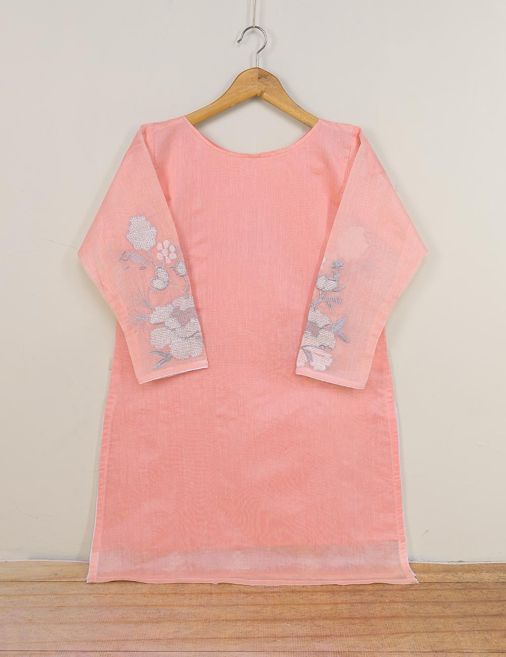 Paper Cotton Embroidered Stitched Kurti With Mirror Work – Falak (TS-071B-Pink)