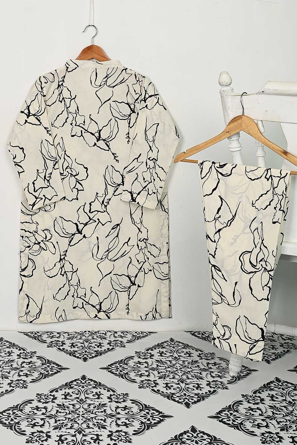 STP-124A-Cream - 2PC GEORGETTE CREPE DIGITAL PRINTED STITCHED
