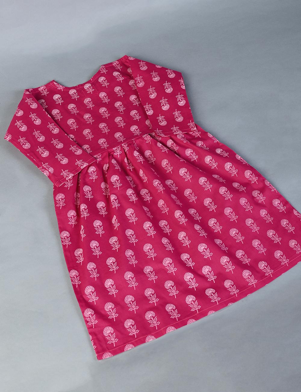 KOS-03-Fuchsia - Kids Cambric Printed Frock