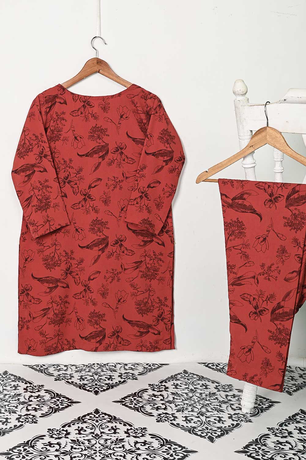 STP-119A-Rust - 2PC GEORGETTE CREPE DIGITAL PRINTED STITCHED