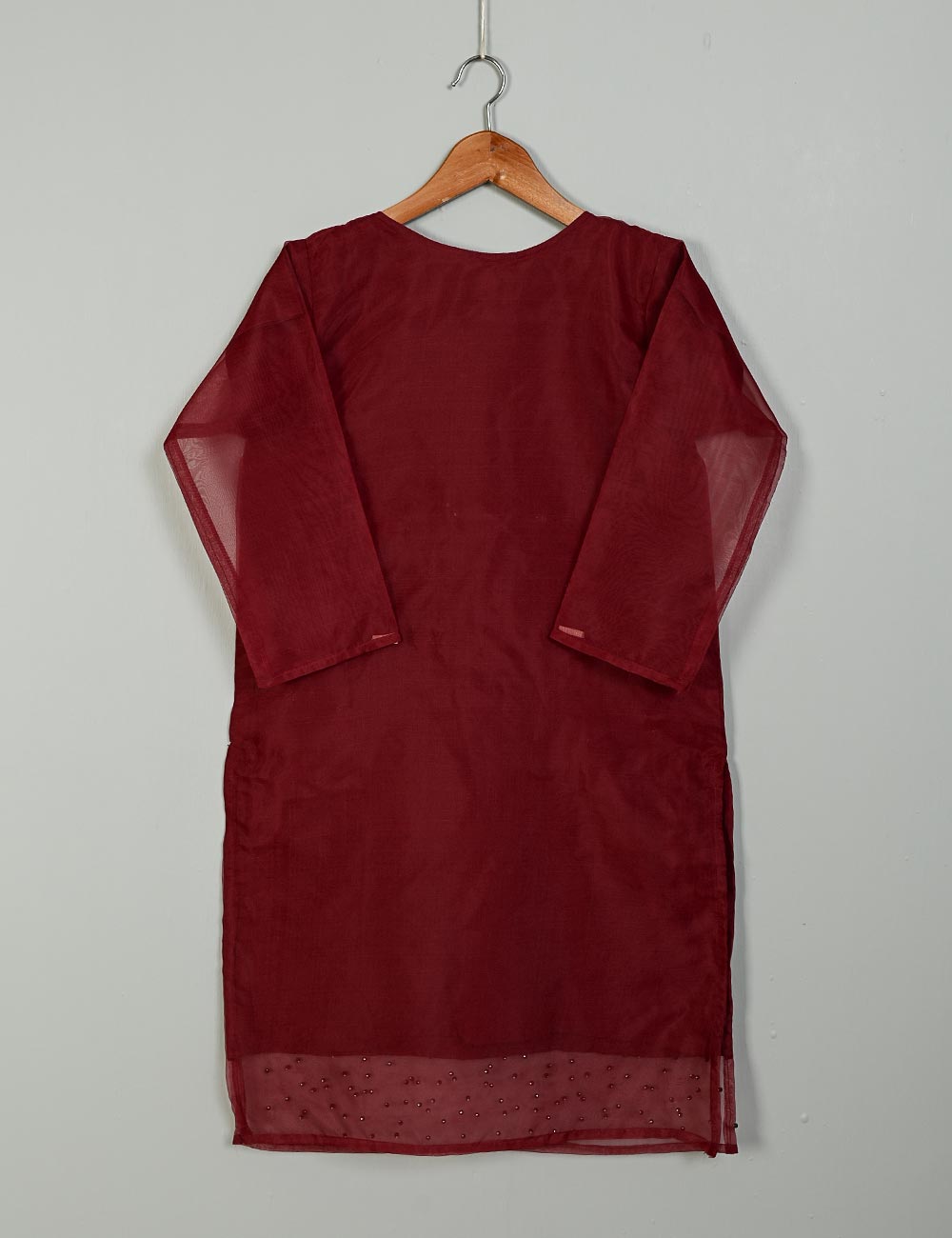 TS-148D-Maroon - Organza Embroidered Kurti