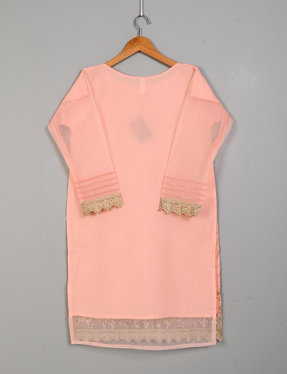 TS-039E-Peach - SEMOLINA - Organza Embroidered Kurti
