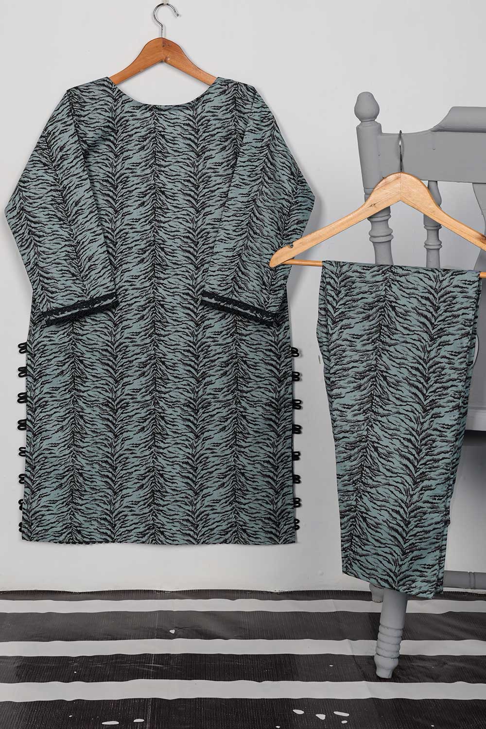 STP-069A-Grey - 2PC COTTON PRINTED STITCHED