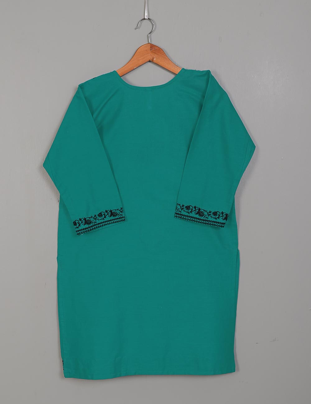 TS-128E-BluishTurquoise - Cotton Embroidered Stitched Kurti