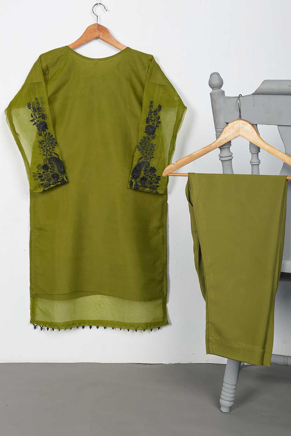 STP-065A-Moss - 2PC PREMIUM EMBROIDERED ORGANZA STITCHED