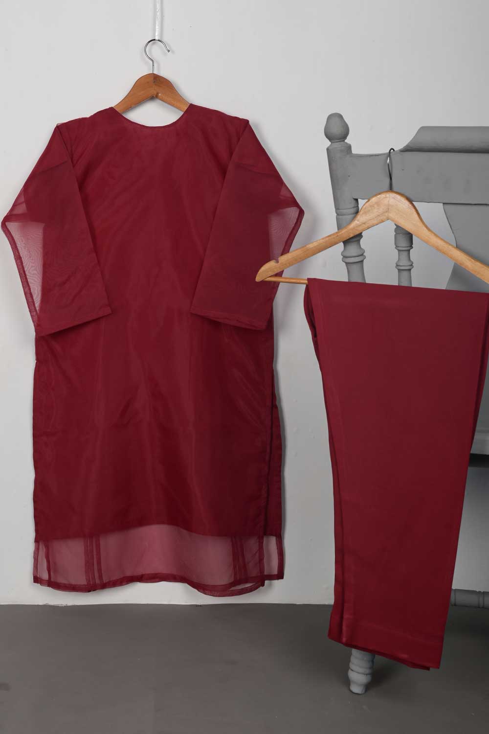 STP-014B-Maroon - 2Pc Organza With Malai Trouser