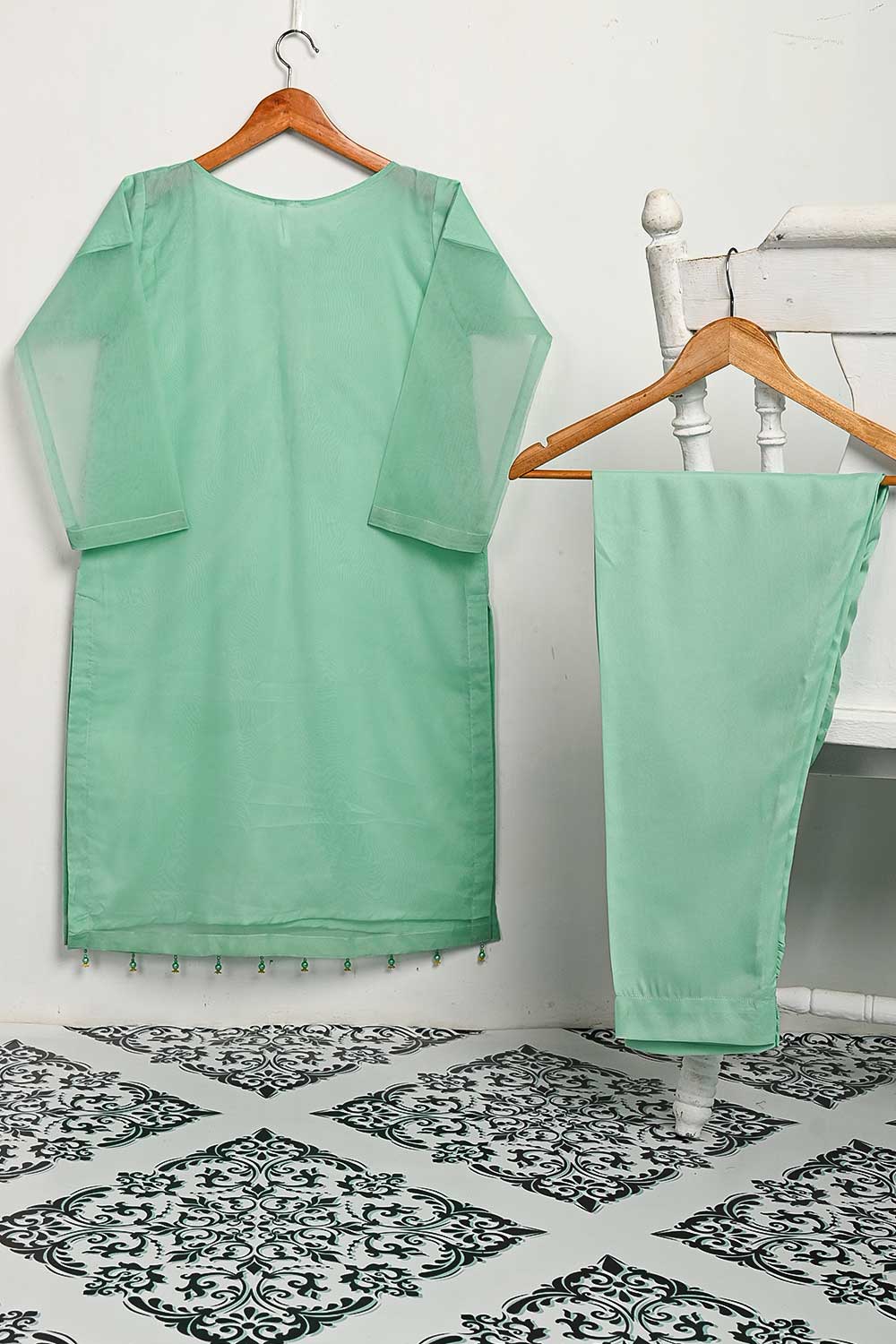 STP-115B-SeaGreen - 2Pc Organza With Malai Trouser