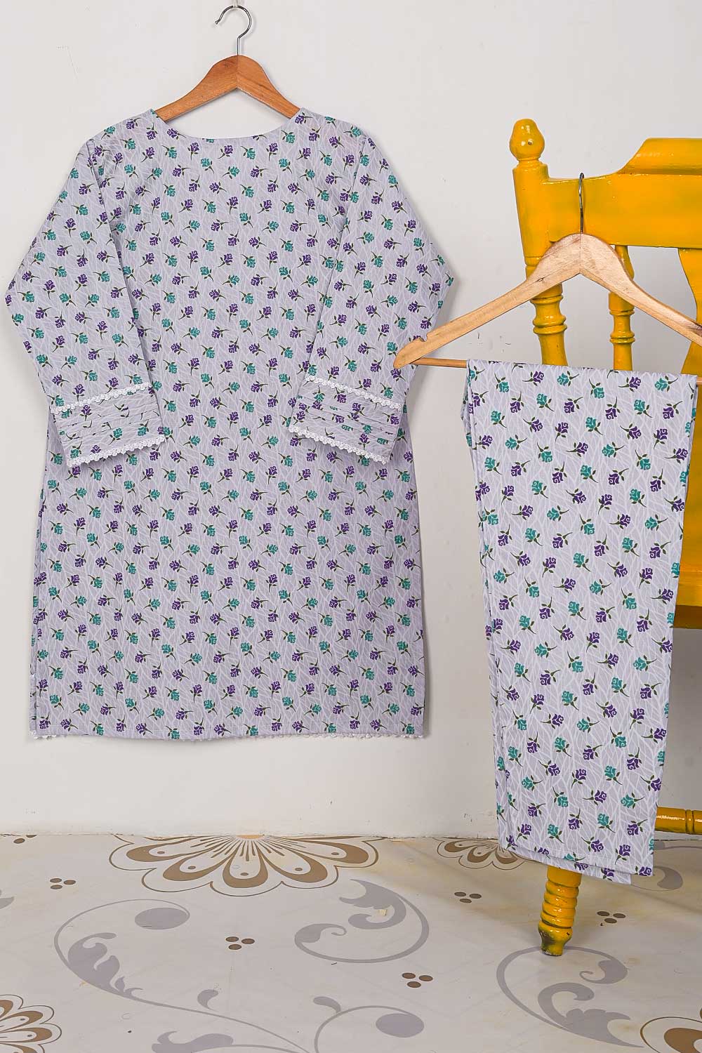 STP-068A-Light Purple - 2PC COTTON PRINTED STITCHED