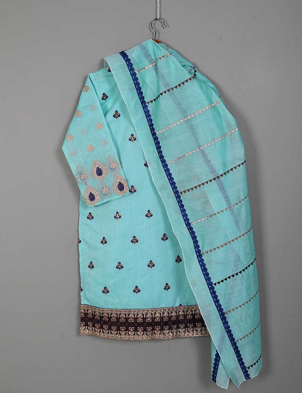 STP-009A-Ferozi - 2Pc Paper Cotton With Dupatta