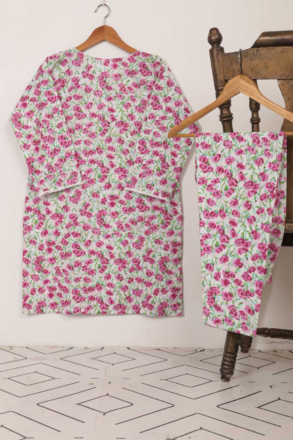 STP-048A-White - 2PC COTTON PRINTED STITCHED