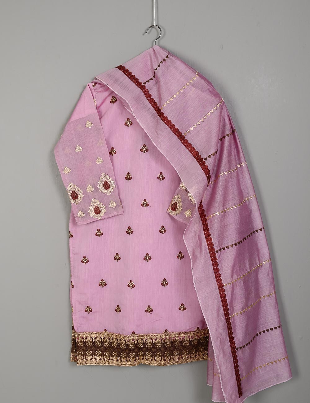 STP-009B-Pink - 2Pc Paper Cotton With Dupatta