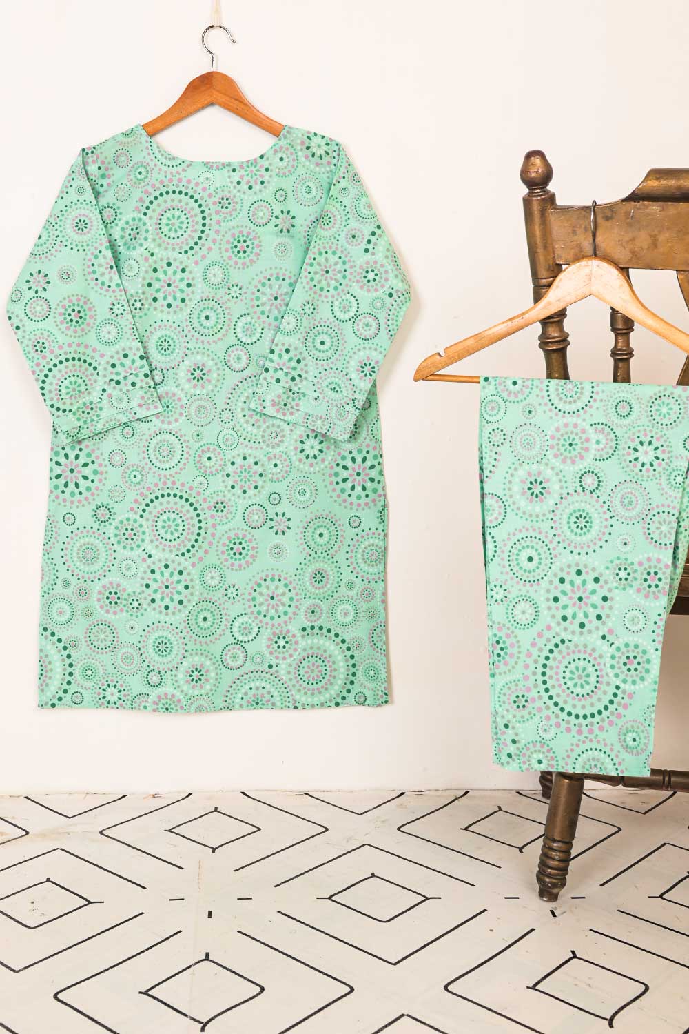 STP-038A-AquaGreen - 2PC COTTON PRINTED STITCHED