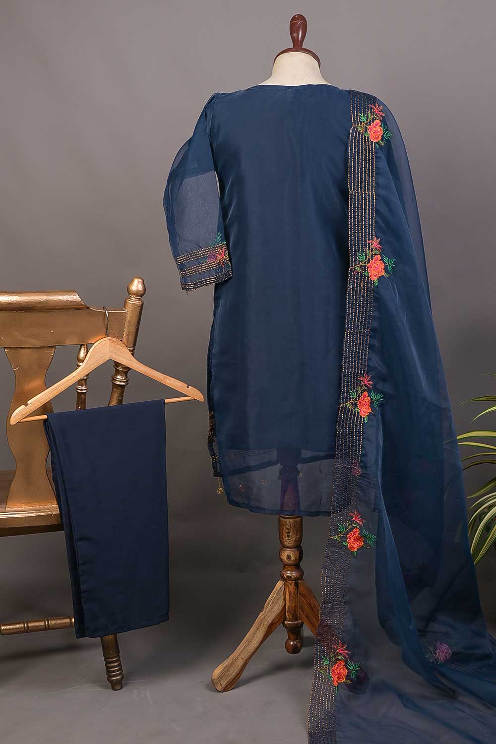 RTW-30A-Blue - 3Pc Stitched Embroidered Organza
