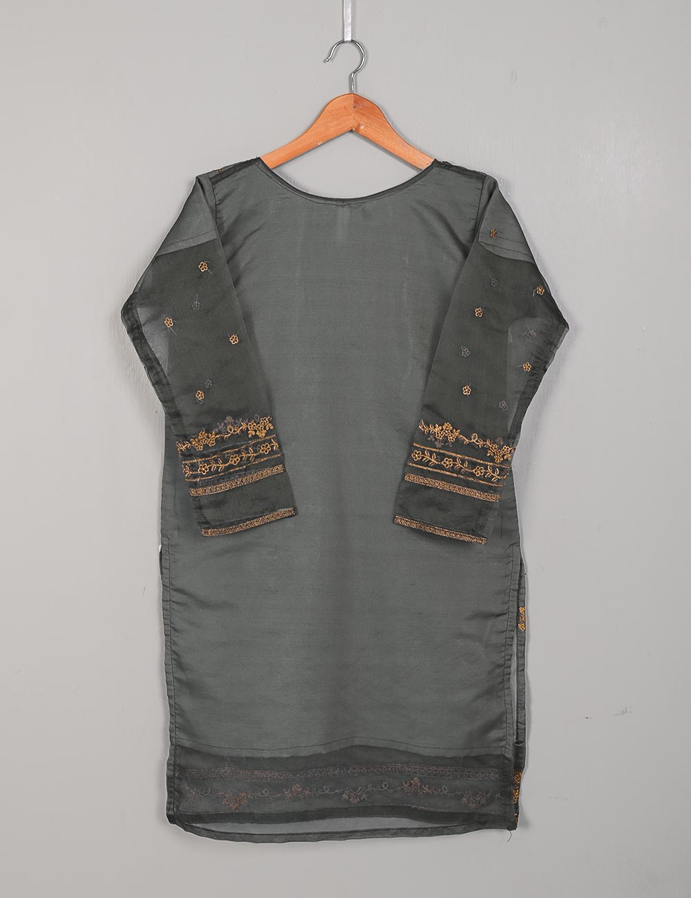 TS-216B-Grey - Organza Embroidered Stitched Kurti