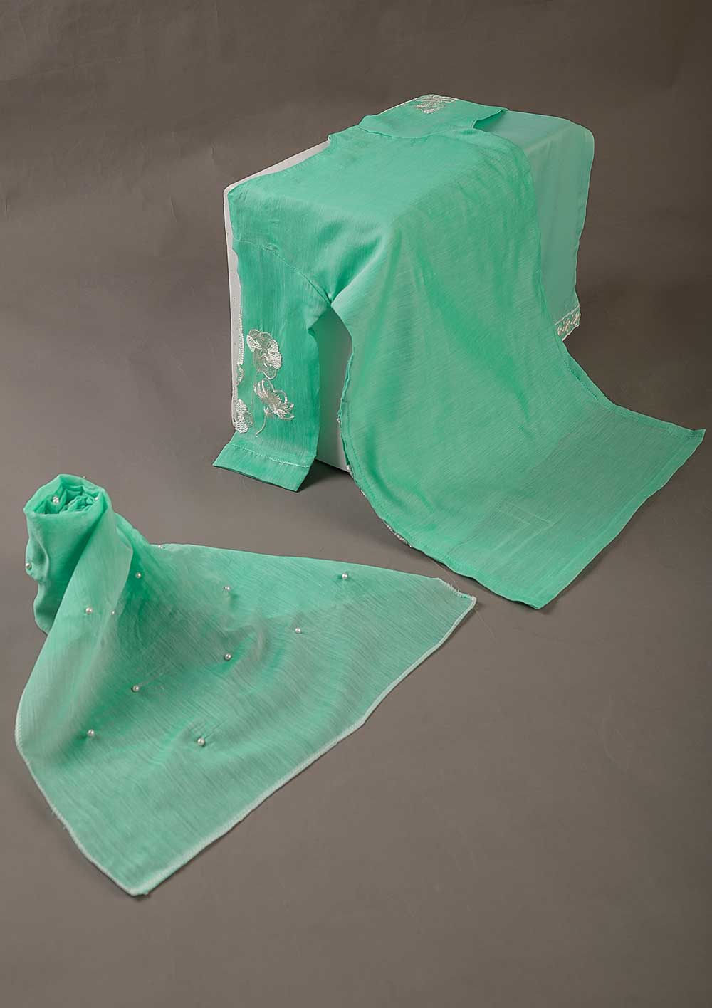 TKF-21-SEAGREEN - Kids 3Pc Paper Cotton Dress With Malai Trouser