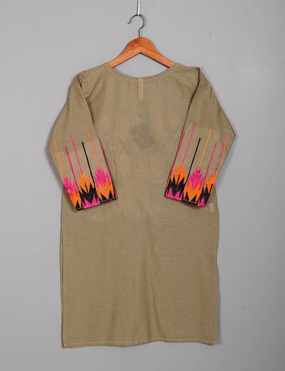 TS-001D-Brown - Cotton Embroidered Stitched Kurti