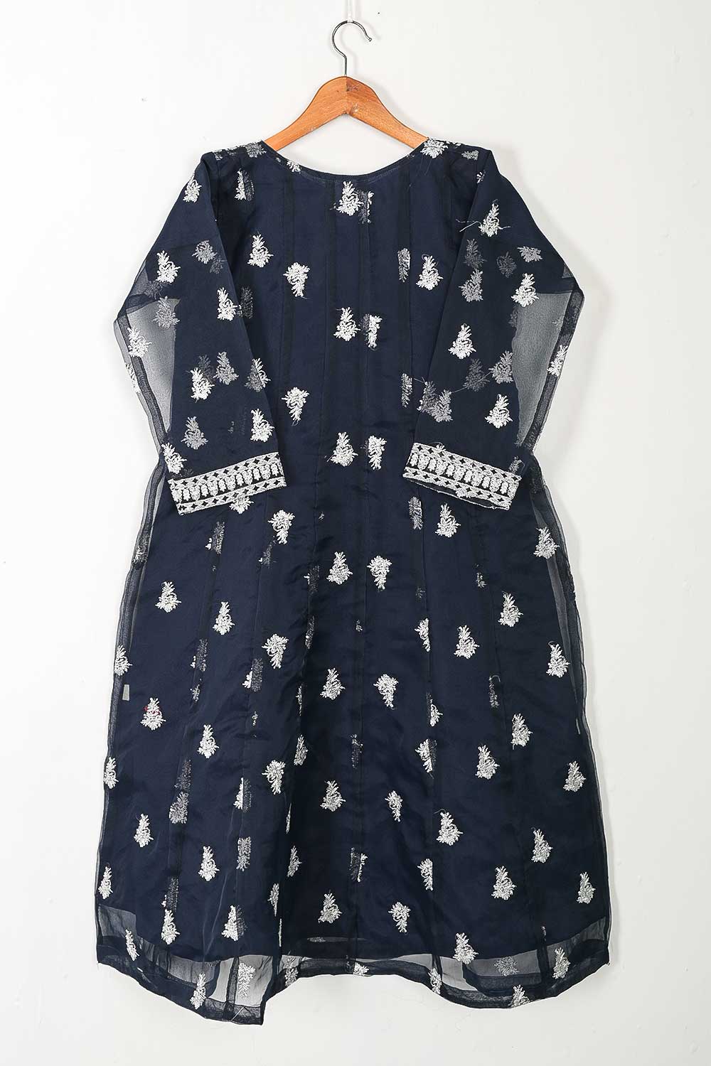 TS-228B-NavyBlue - Organza Embroidered Stitched Frock