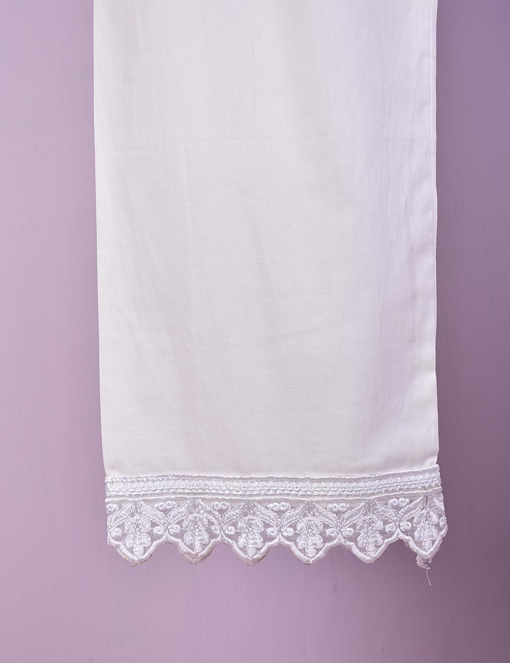 Stitched Cotton Trouser With Embroidered Bottom - Fancy Pants (CT-14-White)