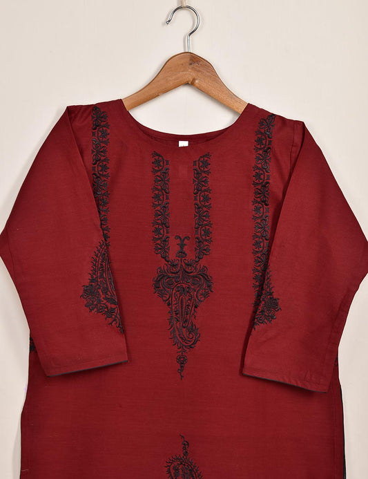 Cotton Embroidered Stitched Kurti - Camellia (TS-031E-Maroon)