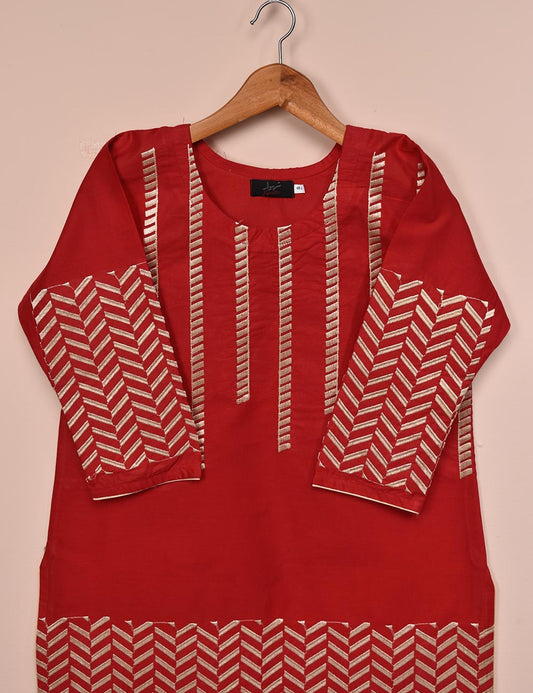 Cotton Embroidered Stitched Kurti - Cielo (T20-048B-Red)