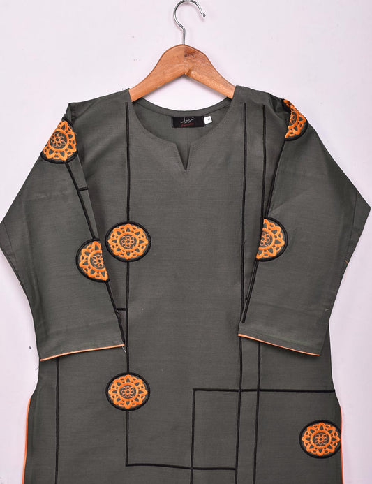 Cotton Embroidered Stitched Kurti - Cosmos (TS-034C-Grey)