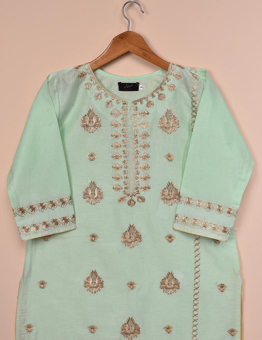 Cotton Embroidered Stitched Kurti - Dazzling Daisy (T20-046A-AquaGreen)