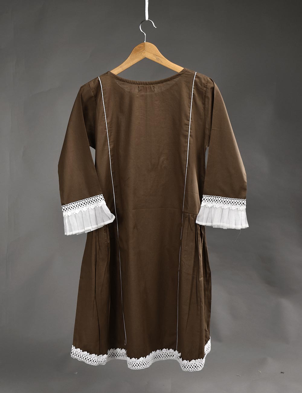 Cotton Stitched Kurti with Chikankari Neck Daman - Fairy Ice (T20-036B-Brown)