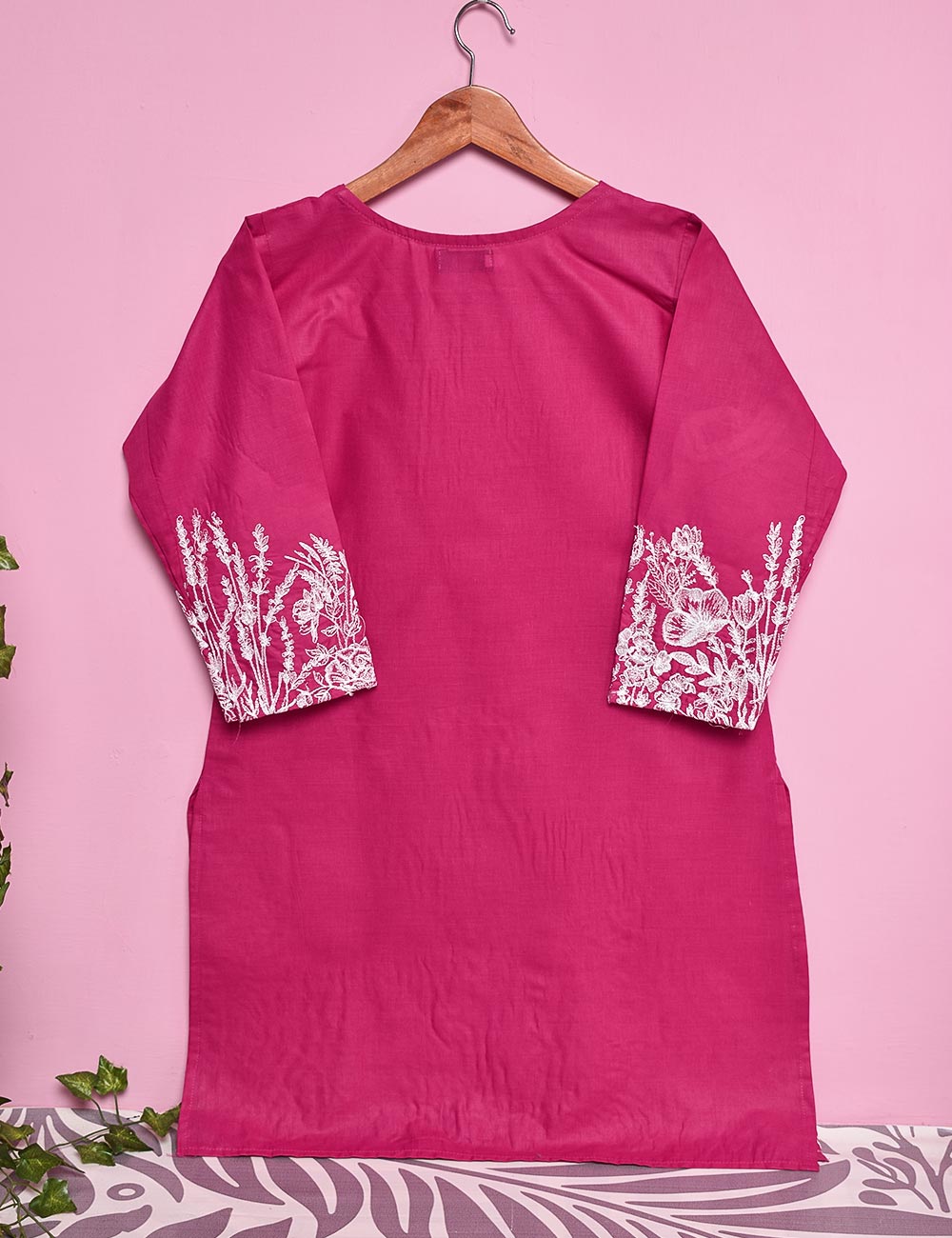 Cotton Embroidered Stitched Kurti - Exotic Forest (TS-025B-Fuchsia)