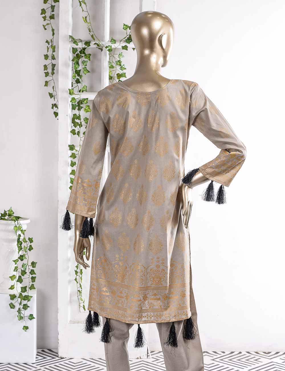 FM-6A - Elegancia | 3 Pc Unstitched Gold Printed Lawn Dress
