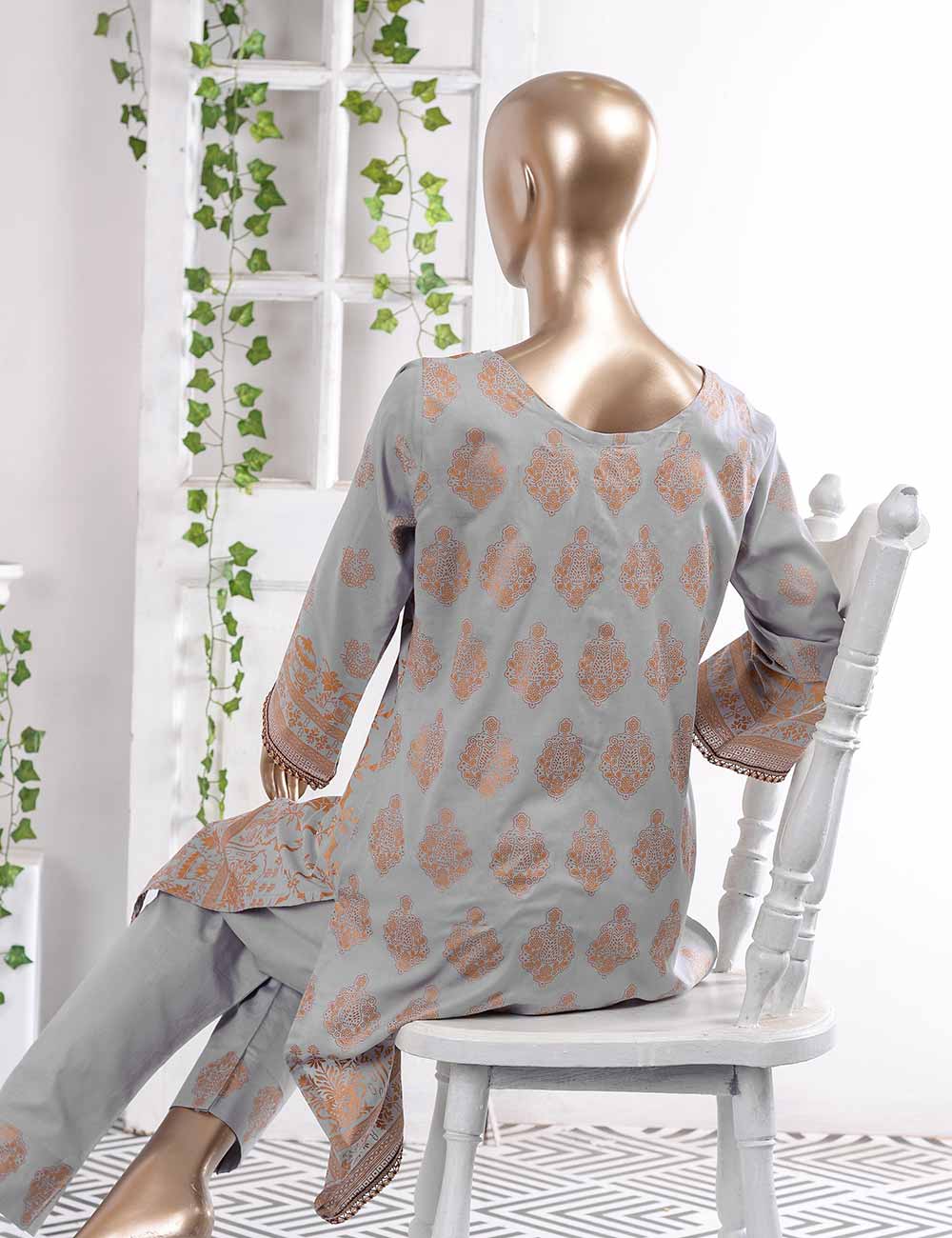 FM-6B - Elegancia | 3 Pc Unstitched Gold Printed Lawn Dress