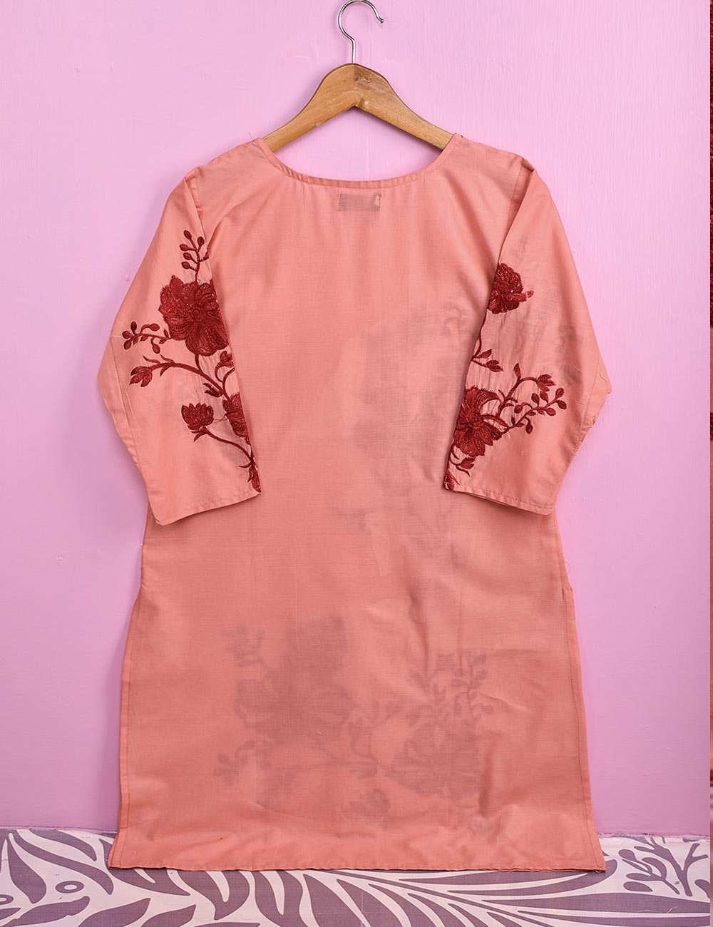 Cotton Embroidered Stitched Kurti - Fleur D’hibiscus (TS-016C-Peach)