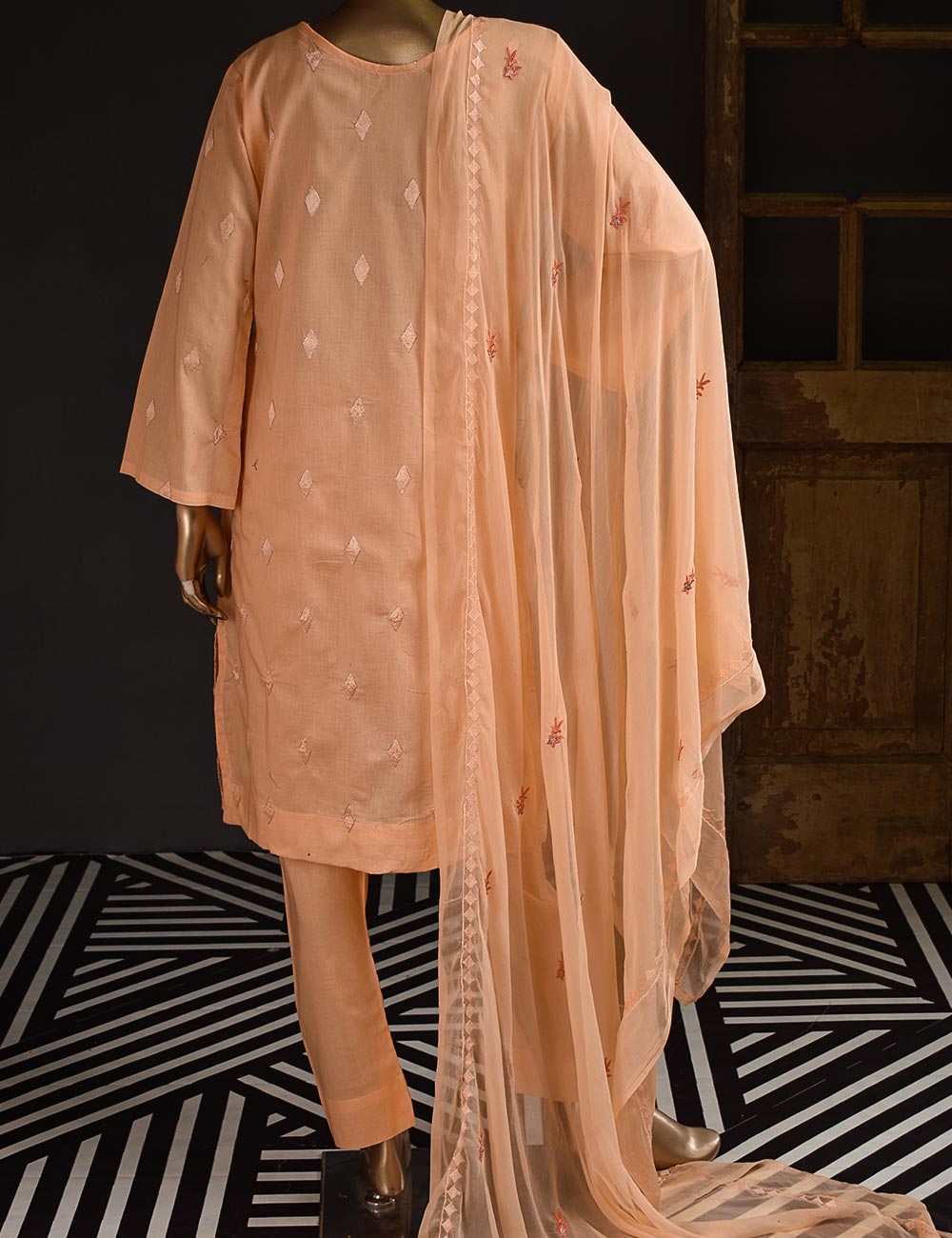 3 Pc Unstitched Embroidered Lawn Dress with Chiffon Embroidered Dupatta - Florence (ZEB-2A)